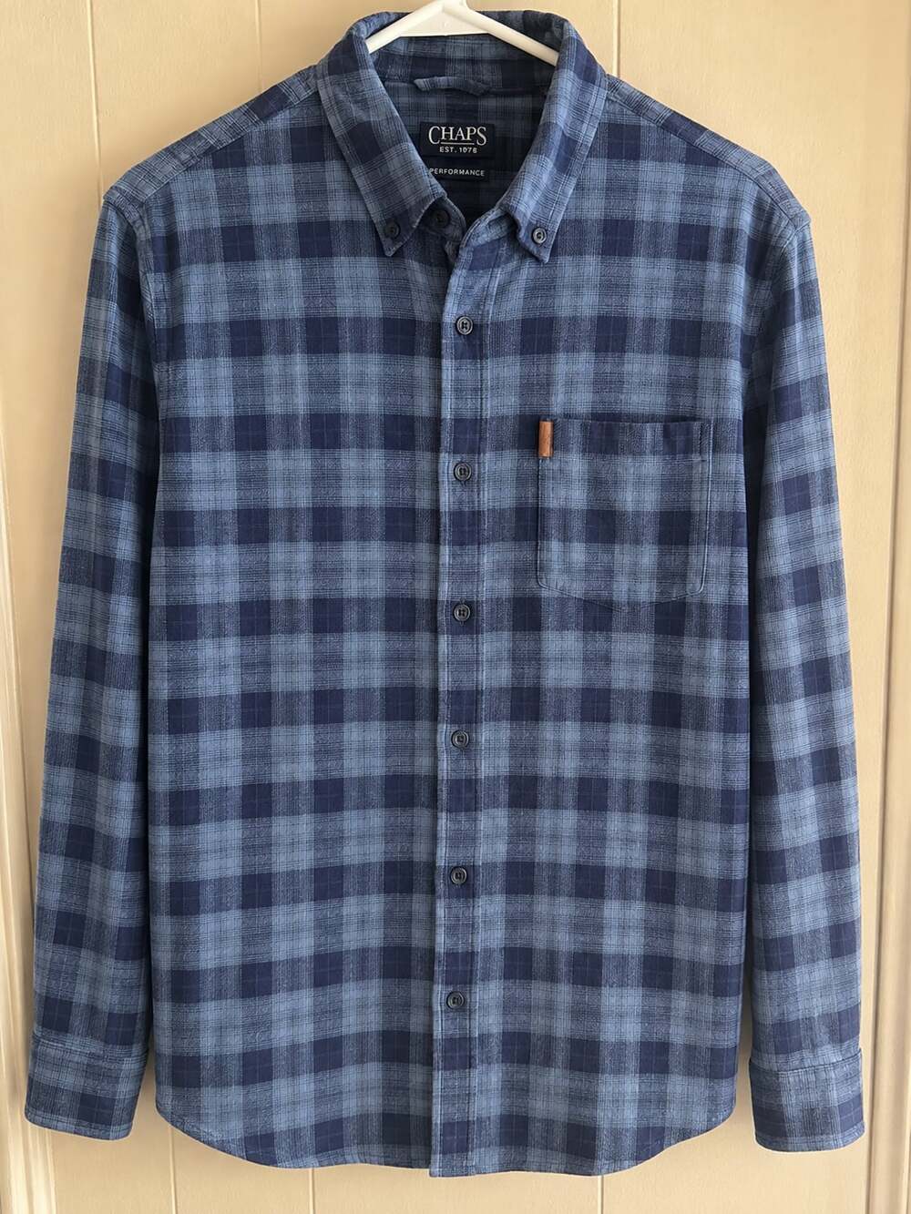 Chaps Est. 1978 Performance Men's Blue Plaid Long Sleeve Flannel Button-Down Shi